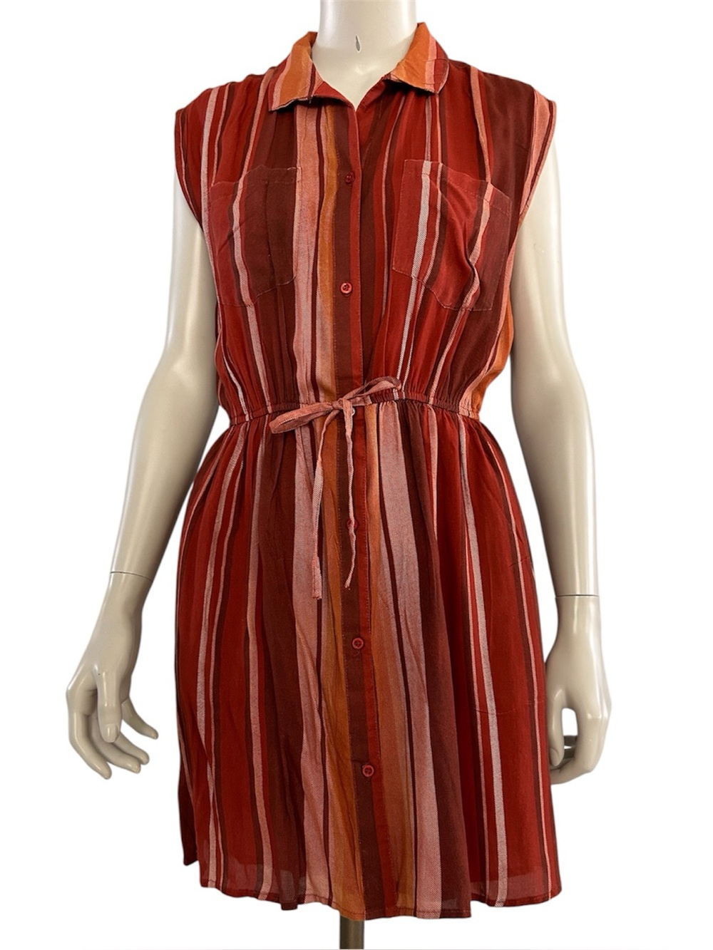 Japna Striped Sleeveless Button Front Shirt Dress - Size M - NWT